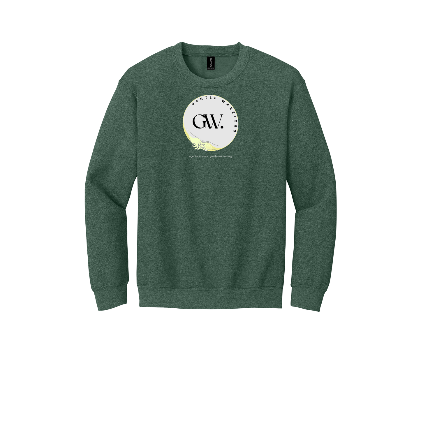 gentle-warriors-comfort-crewneck-dtf-front-18000-heathersportdarkgreen-flat-front