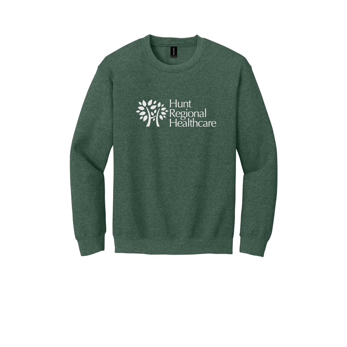 huntregional-clinic-comfort-crewneck-dtf-front-18000-heathersportdarkgreen-flat-front