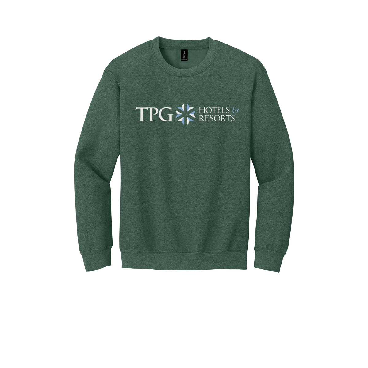 tpghotelsandresorts-comfort-crewneck-dtf-front-18000-heathersportdarkgreen-flat-front