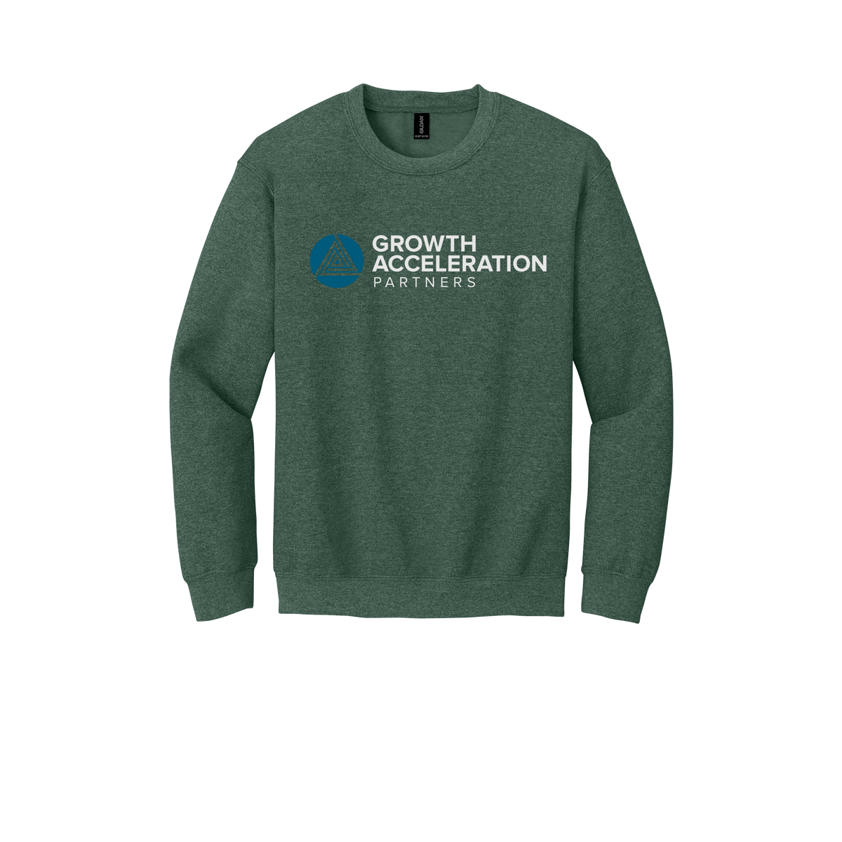growthaccelerationpartners-comfort-crewneck-dtf-front-18000-heathersportdarkgreen-flat-front