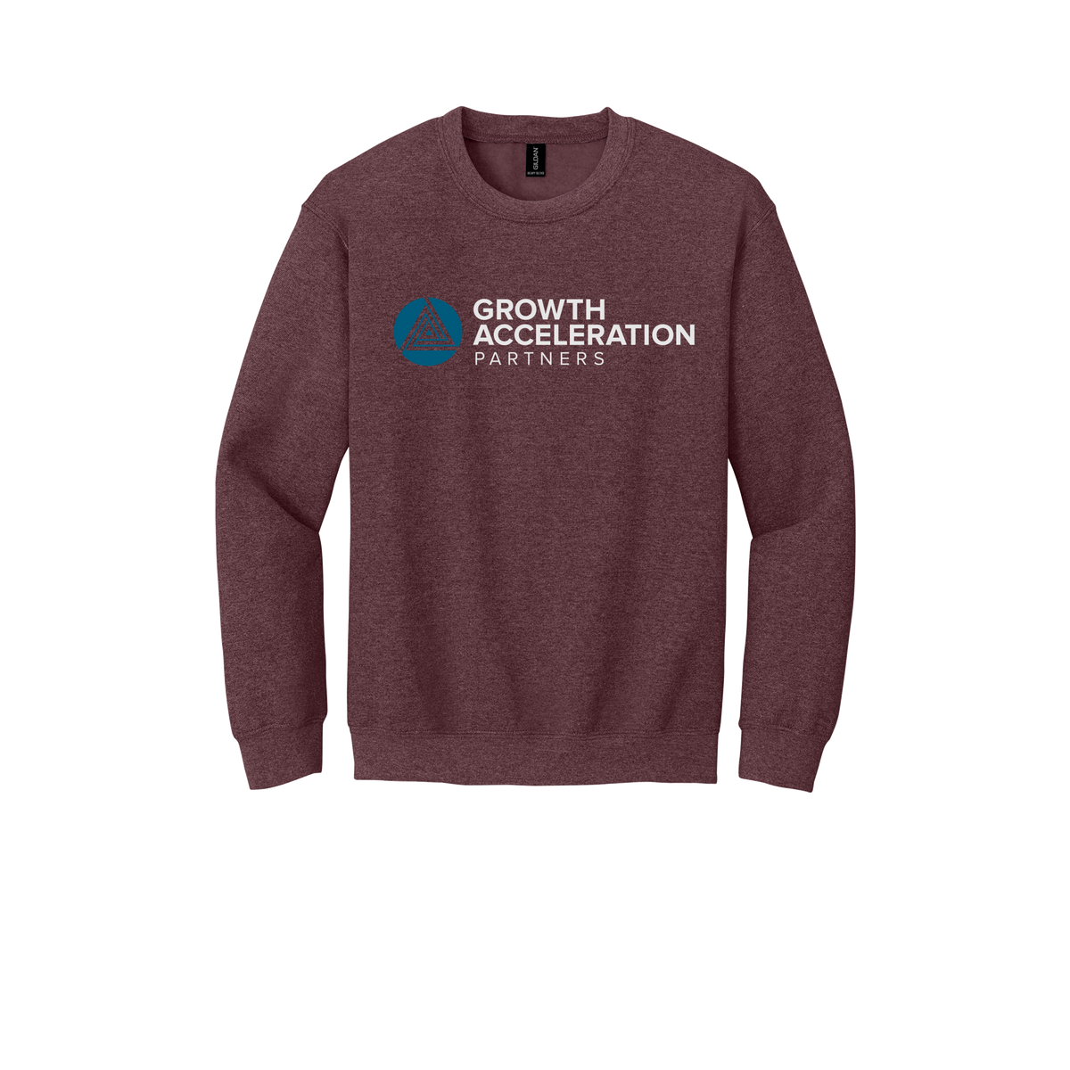 growthaccelerationpartners-comfort-crewneck-dtf-front-18000-heathersportdarkmaroon-flat-front