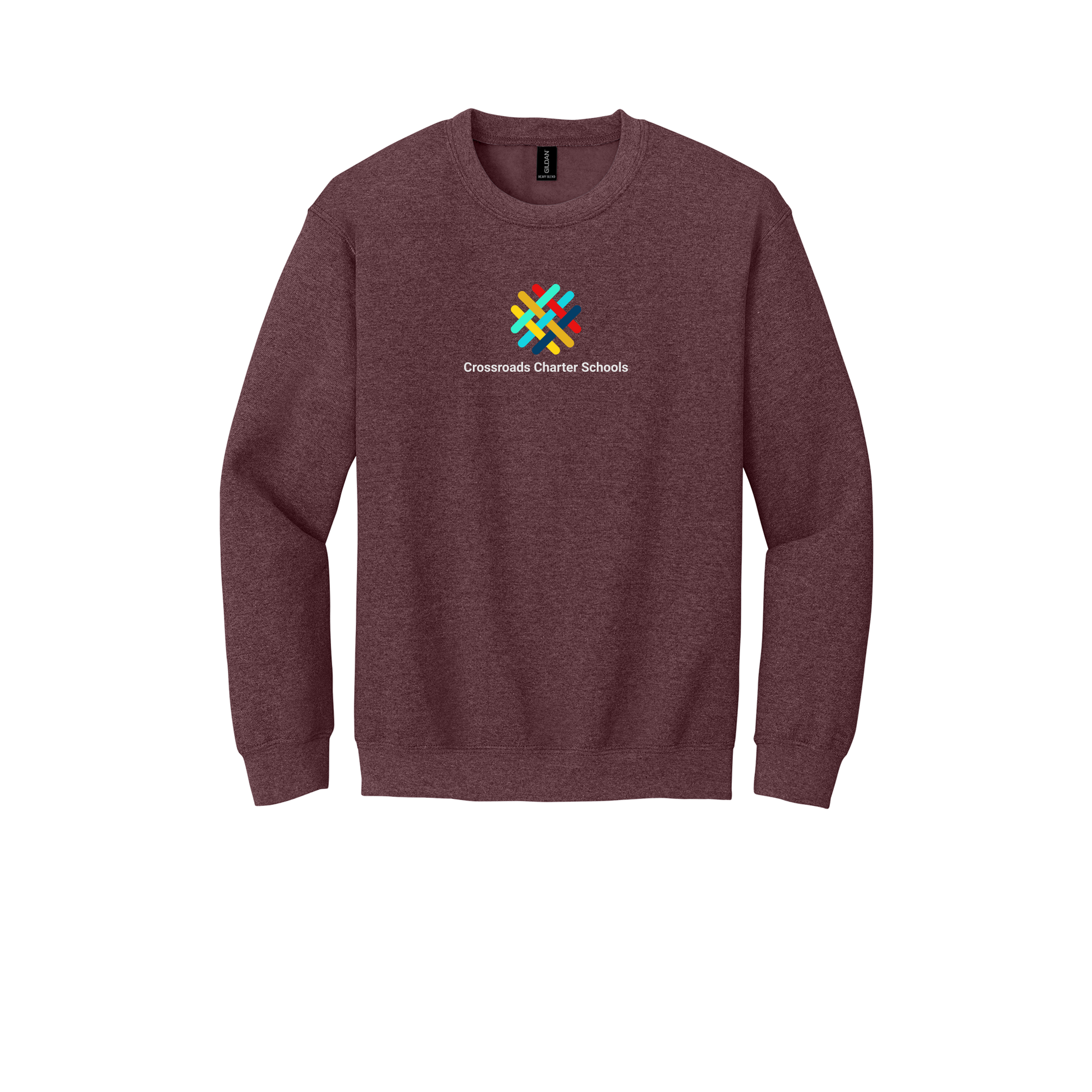 crossroadsschoolskc-comfort-crewneck-dtf-front-18000-heathersportdarkmaroon-flat-front