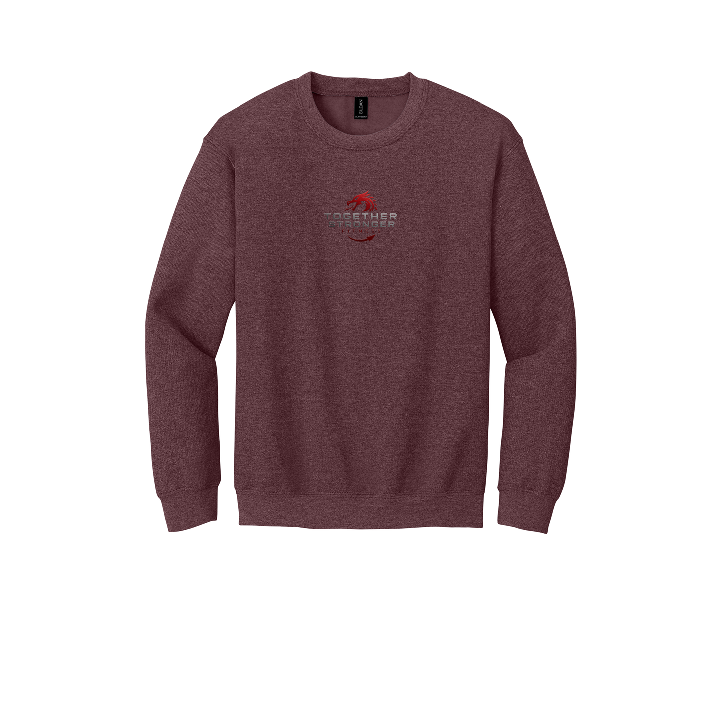 togetherstrongerfitness-comfort-crewneck-dtf-front-18000-heathersportdarkmaroon-flat-front