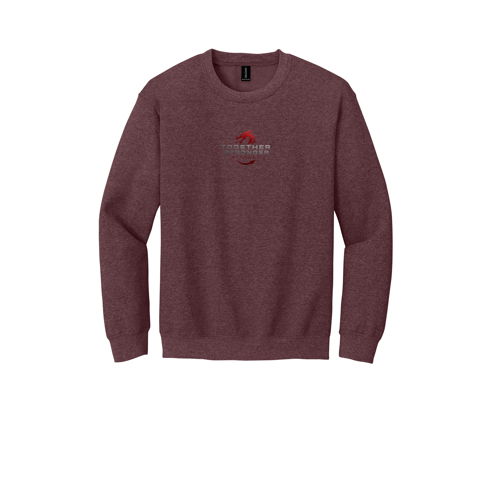 togetherstrongerfitness-comfort-crewneck-dtf-front-18000-heathersportdarkmaroon-flat-front
