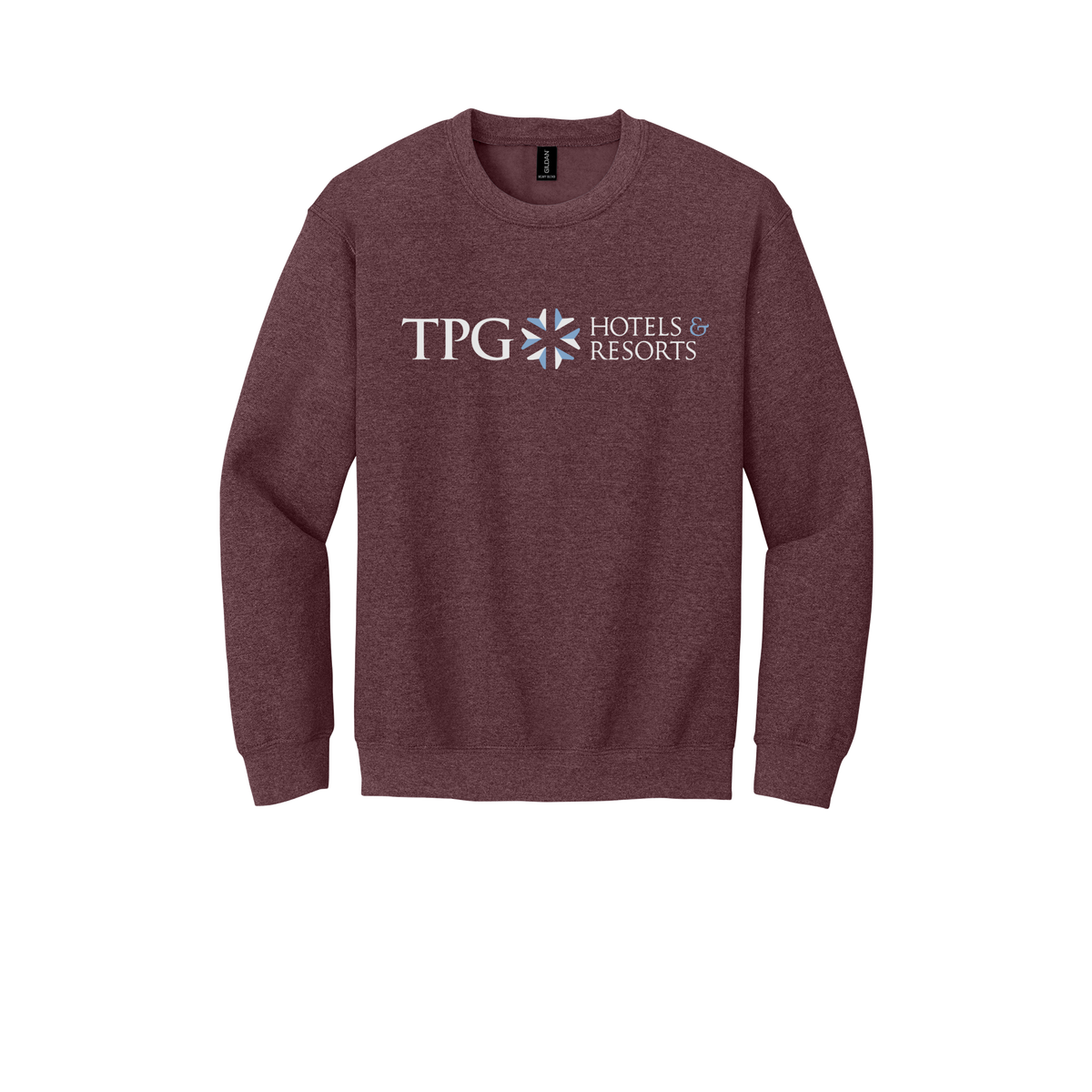 tpghotelsandresorts-comfort-crewneck-dtf-front-18000-heathersportdarkmaroon-flat-front