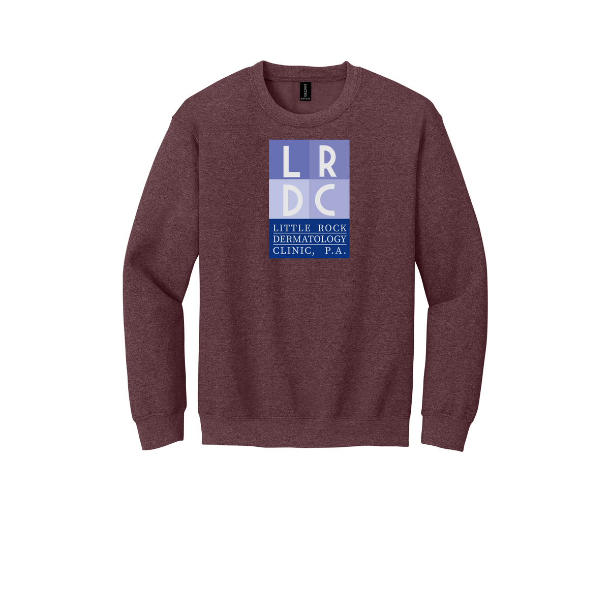 littlerockdermatology-clinic-comfort-crewneck-dtf-front-18000-heathersportdarkmaroon-flat-front