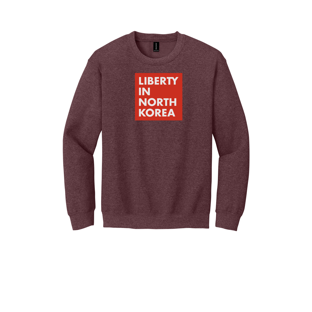 libertyinnorthkorea-comfort-crewneck-dtf-front-18000-heathersportdarkmaroon-flat-front