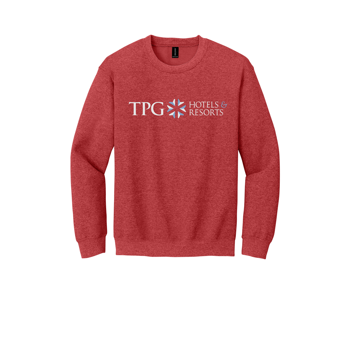 tpghotelsandresorts-comfort-crewneck-dtf-front-18000-heathersportscarlet-flat-front