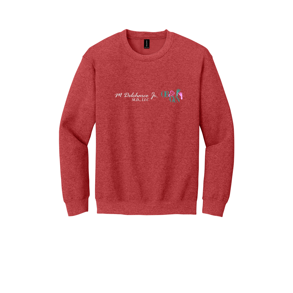 delcharco-clinic-comfort-crewneck-dtf-front-18000-heathersportscarlet-flat-front