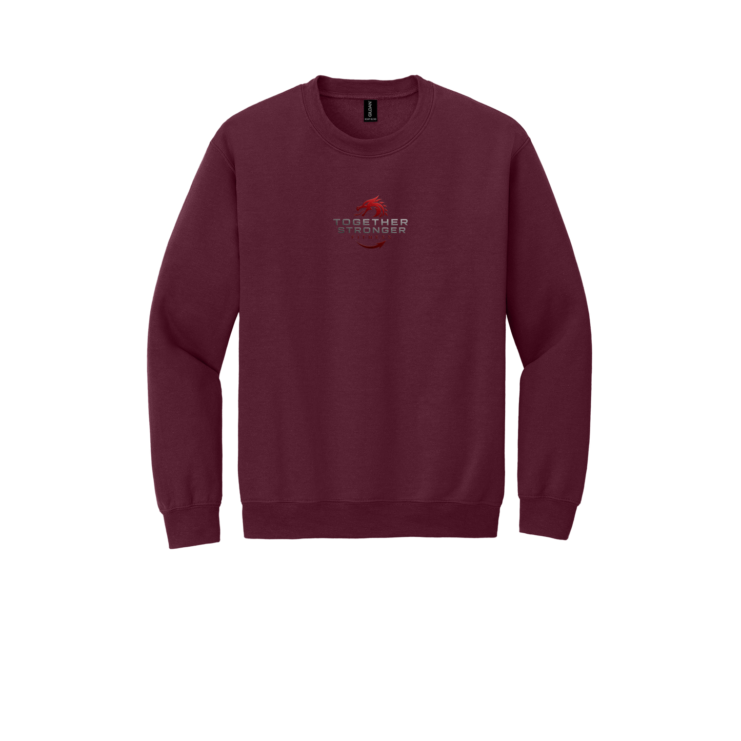 togetherstrongerfitness-comfort-crewneck-dtf-front-18000-maroon-flat-front
