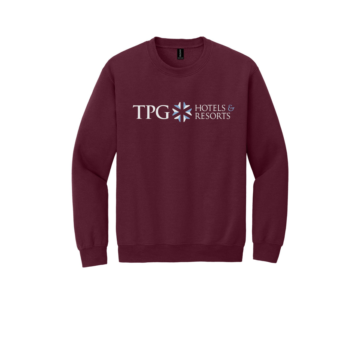 tpghotelsandresorts-comfort-crewneck-dtf-front-18000-maroon-flat-front