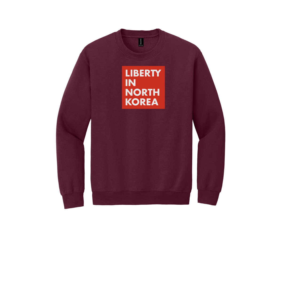 libertyinnorthkorea-comfort-crewneck-dtf-front-18000-maroon-flat-front