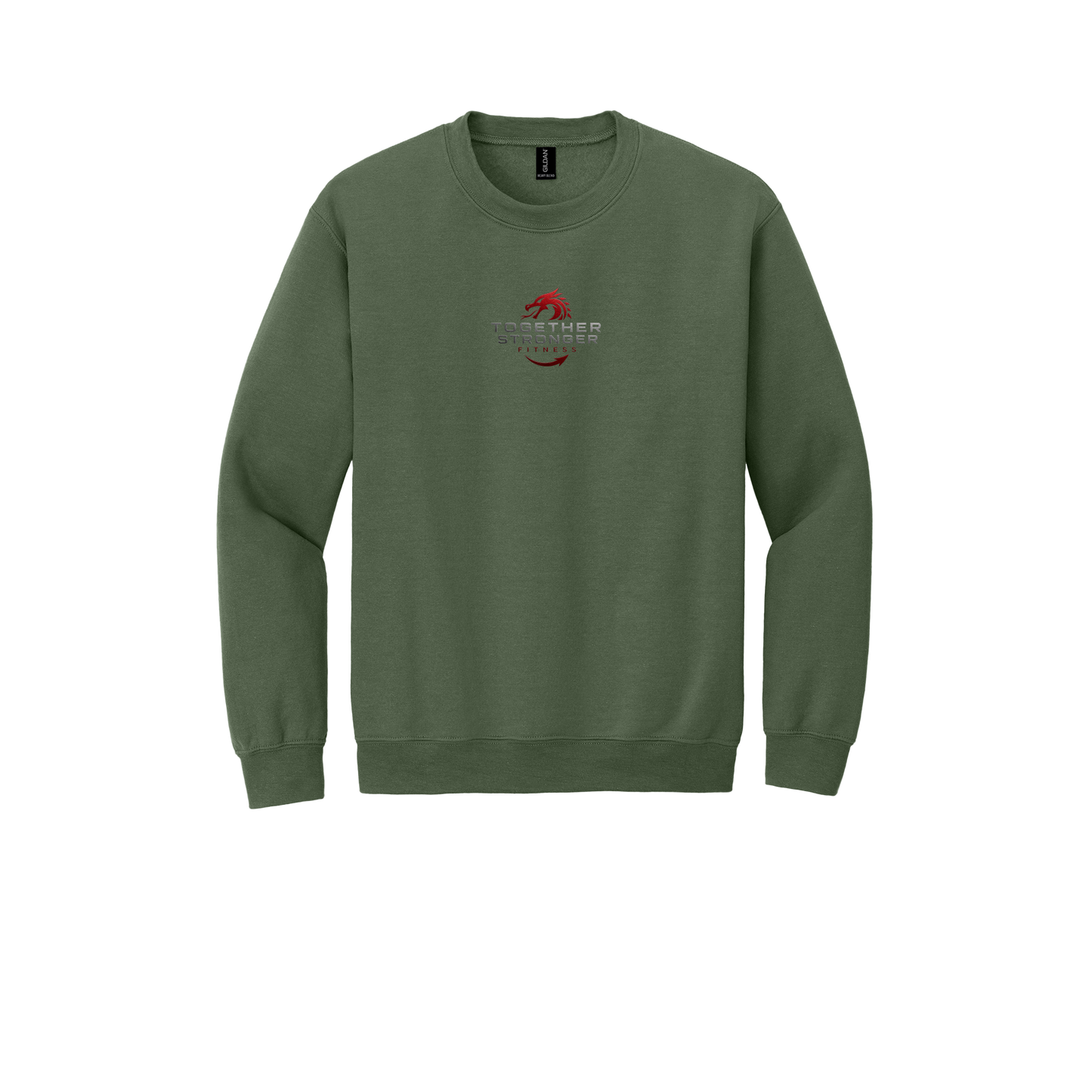 togetherstrongerfitness-comfort-crewneck-dtf-front-18000-militarygreen-flat-front
