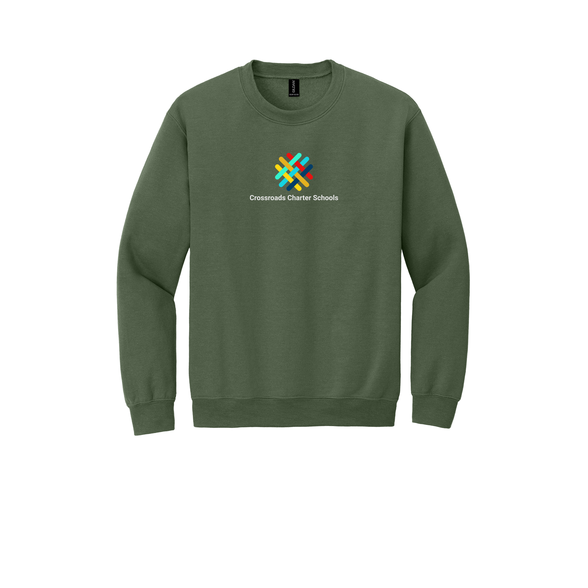 crossroadsschoolskc-comfort-crewneck-dtf-front-18000-militarygreen-flat-front