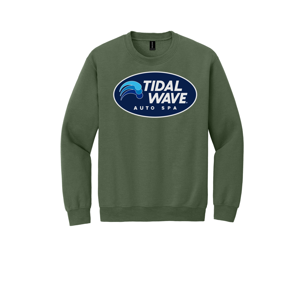tidalwaveautospa-comfort-crewneck-dtf-front-18000-militarygreen-flat-front