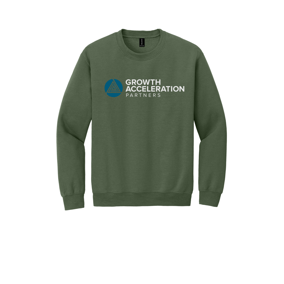 growthaccelerationpartners-comfort-crewneck-dtf-front-18000-militarygreen-flat-front