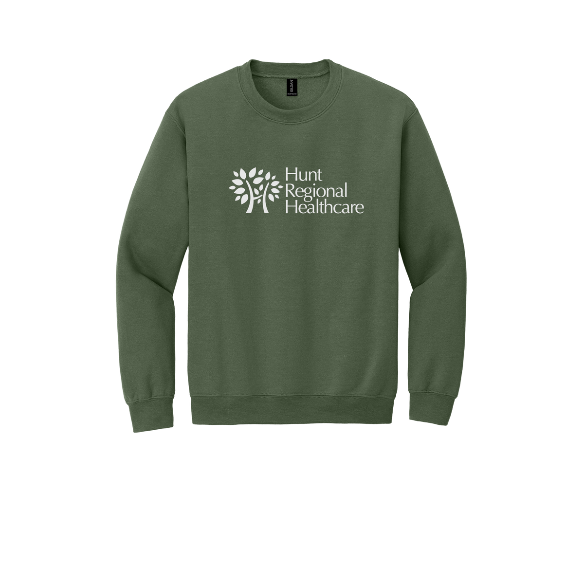 huntregional-clinic-comfort-crewneck-dtf-front-18000-militarygreen-flat-front