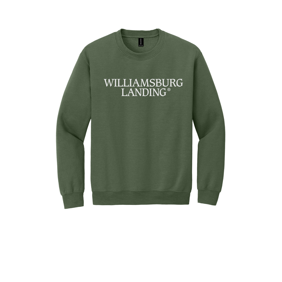 williamsburglanding-comfort-crewneck-dtf-front-18000-militarygreen-flat-front