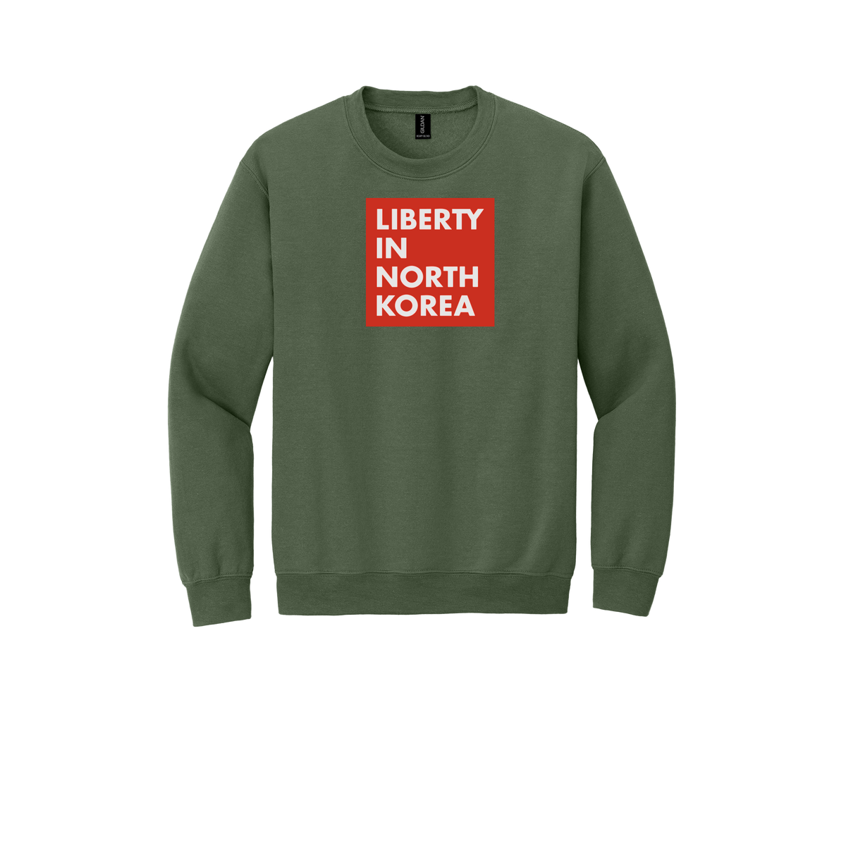 libertyinnorthkorea-comfort-crewneck-dtf-front-18000-militarygreen-flat-front