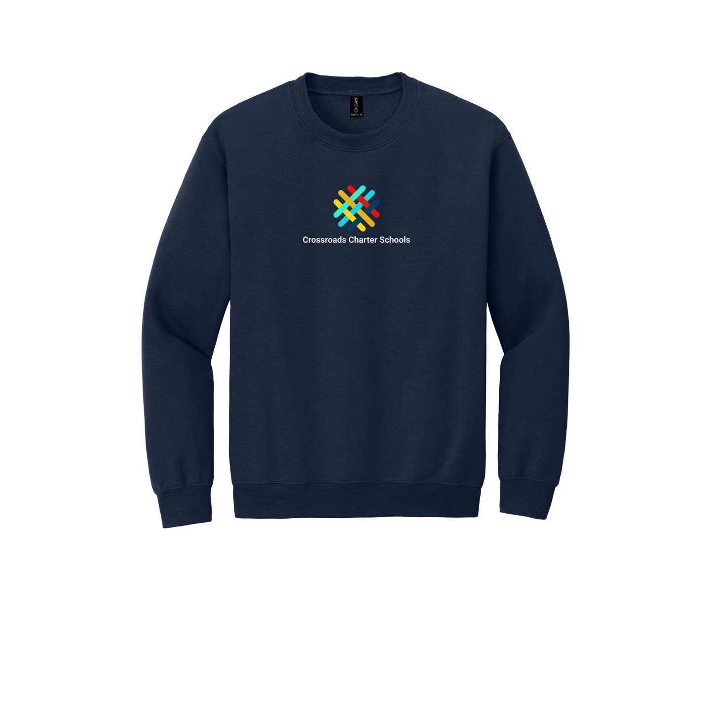 crossroadsschoolskc-comfort-crewneck-dtf-front-18000-navy-flat-front