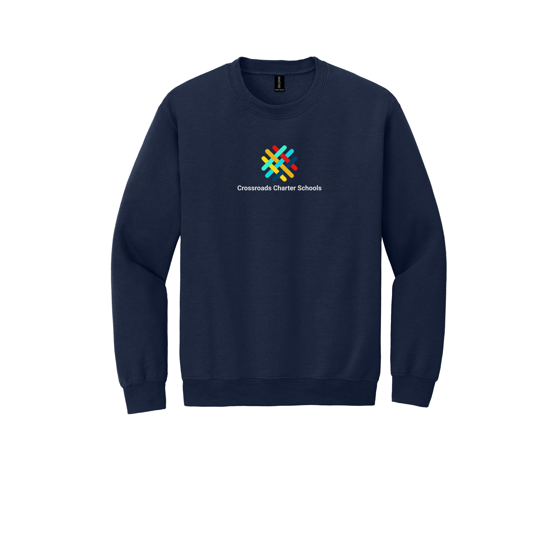 crossroadsschoolskc-comfort-crewneck-dtf-front-18000-navy-flat-front