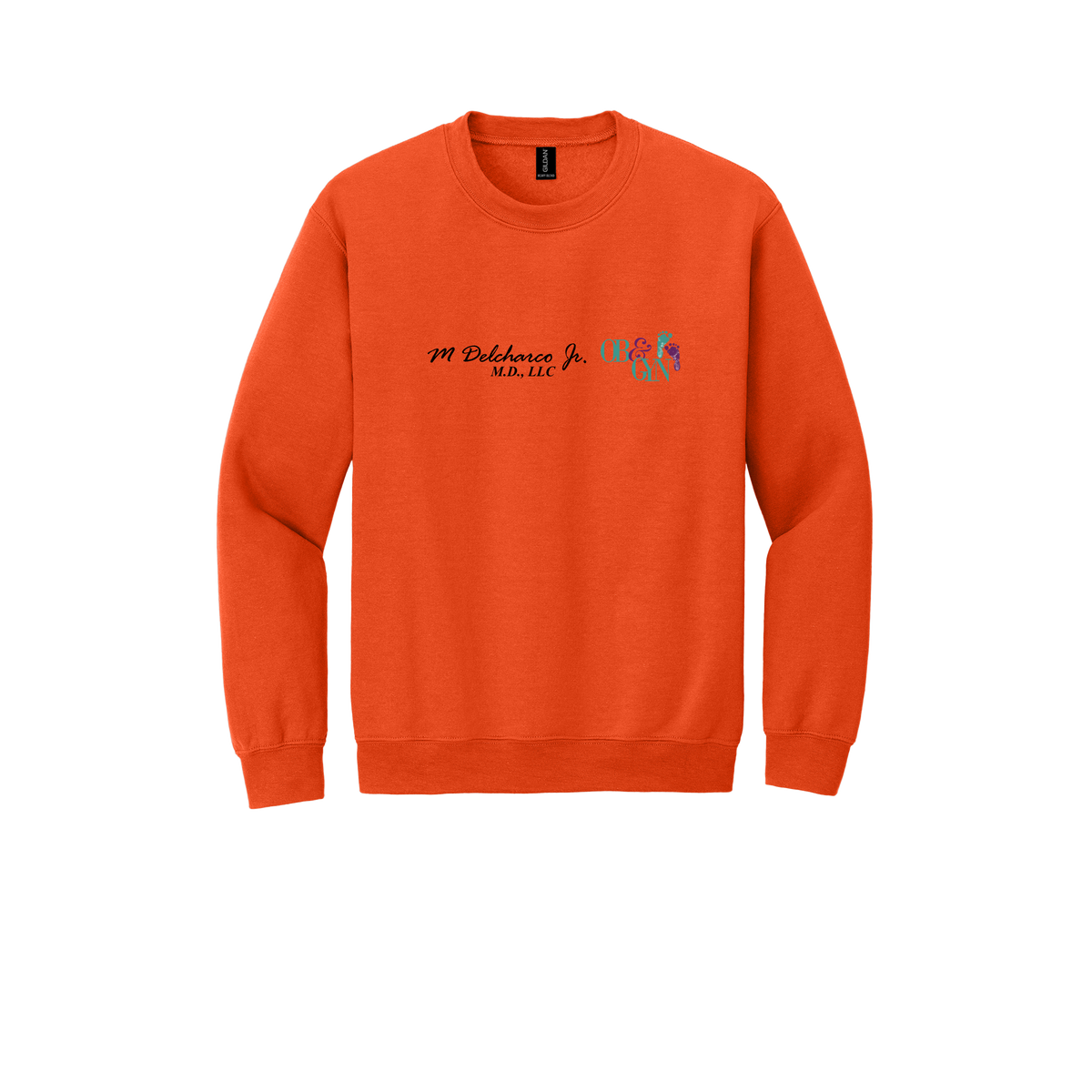 delcharco-clinic-comfort-crewneck-dtf-front-18000-orange-flat-front