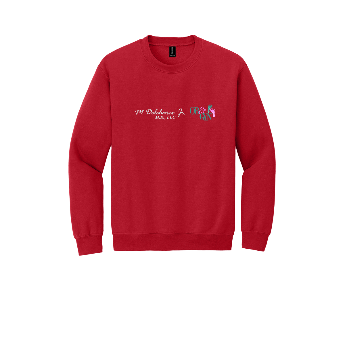 delcharco-clinic-comfort-crewneck-dtf-front-18000-red-flat-front
