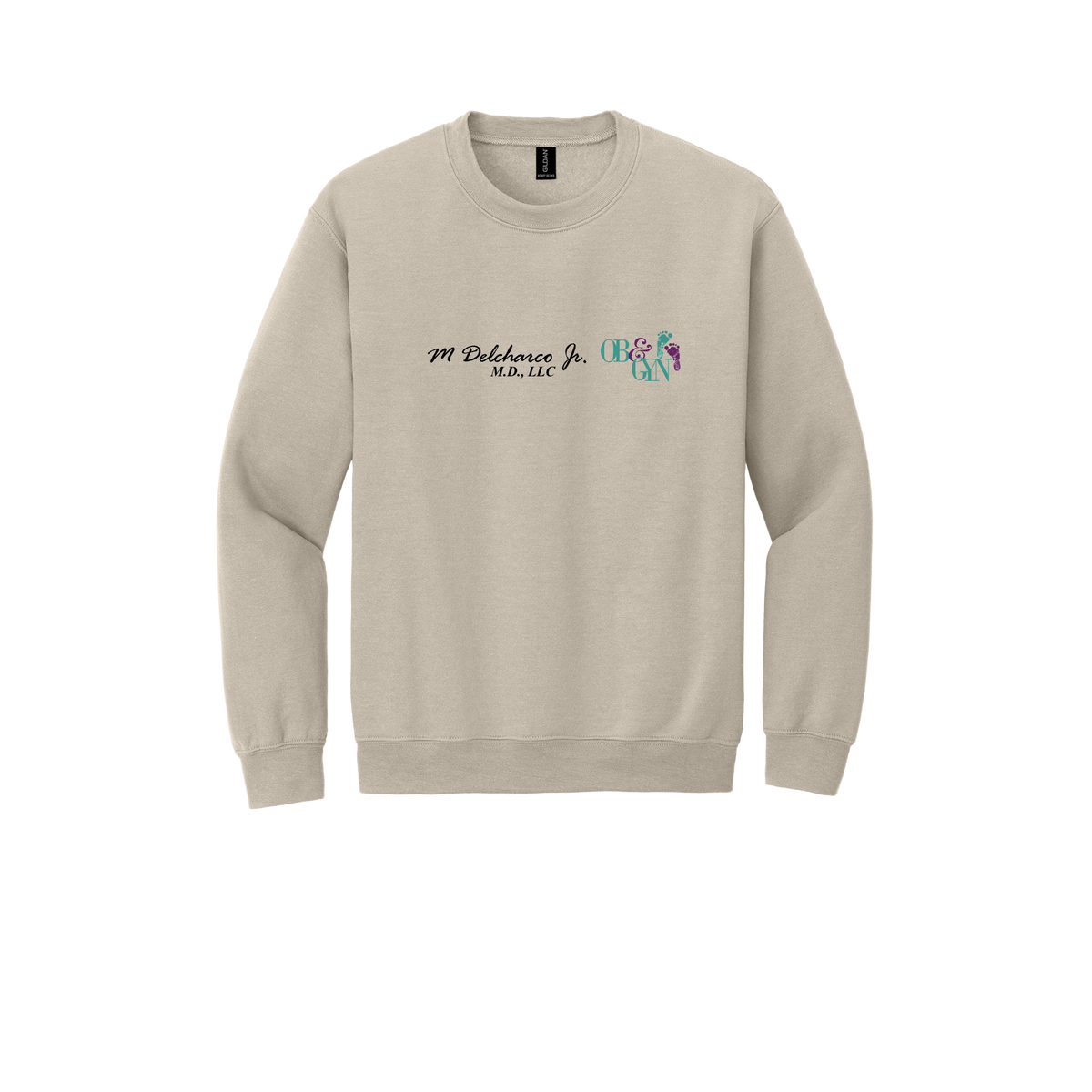 delcharco-clinic-comfort-crewneck-dtf-front-18000-sand-flat-front