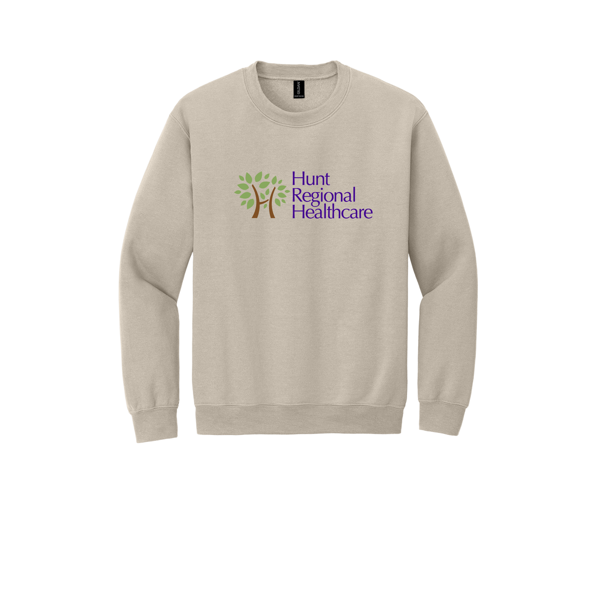 huntregional-clinic-comfort-crewneck-dtf-front-18000-sand-flat-front