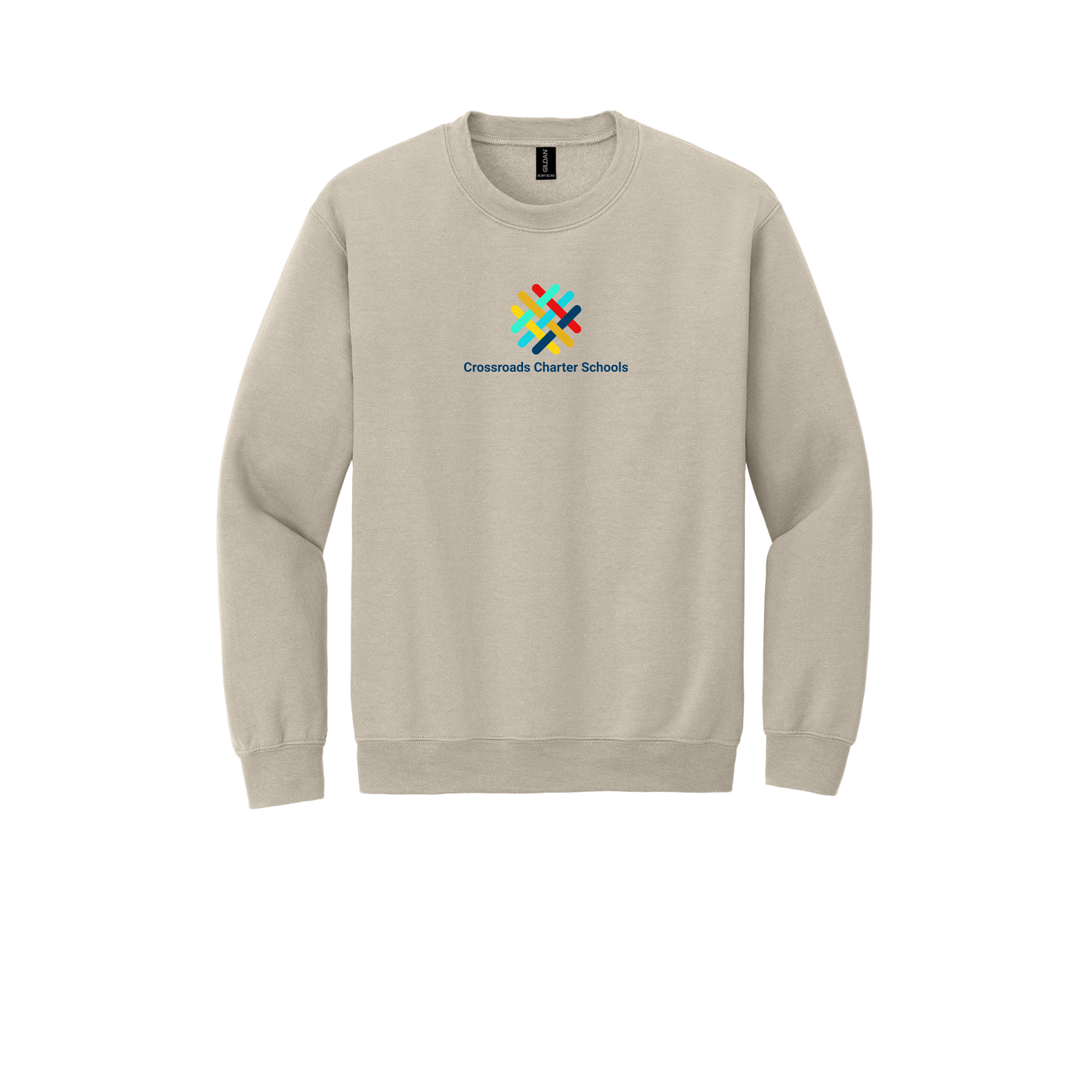 crossroadsschoolskc-comfort-crewneck-dtf-front-18000-sand-flat-front