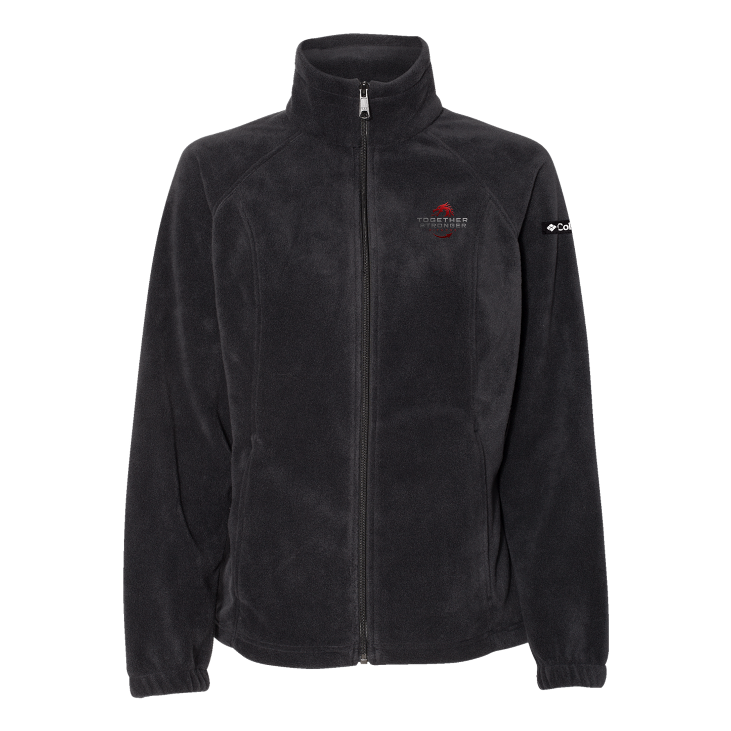 togetherstrongerfitness-columbia-womens-fleece-jacket-embroidery-leftchest-212470-black-flat-front