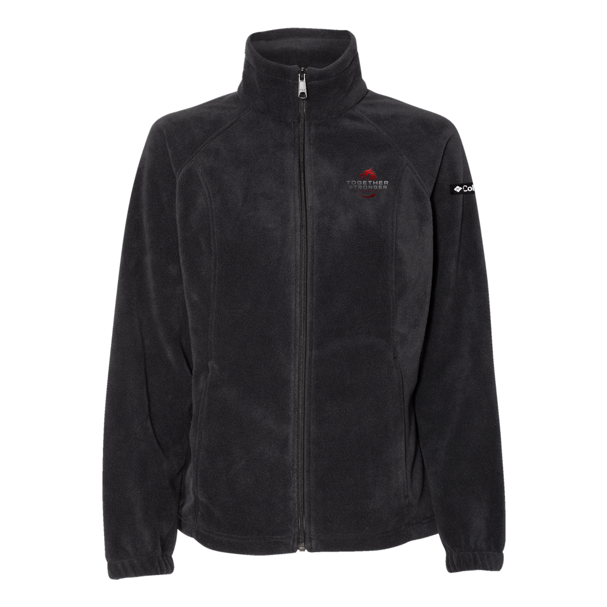 togetherstrongerfitness-columbia-womens-fleece-jacket-embroidery-leftchest-212470-black-flat-front