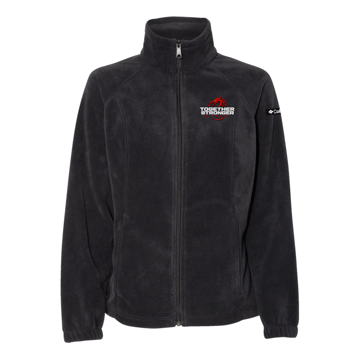 togetherstrongerfitness-columbia-womens-fleece-jacket-embroidery-leftchest-212470-black-flat-front