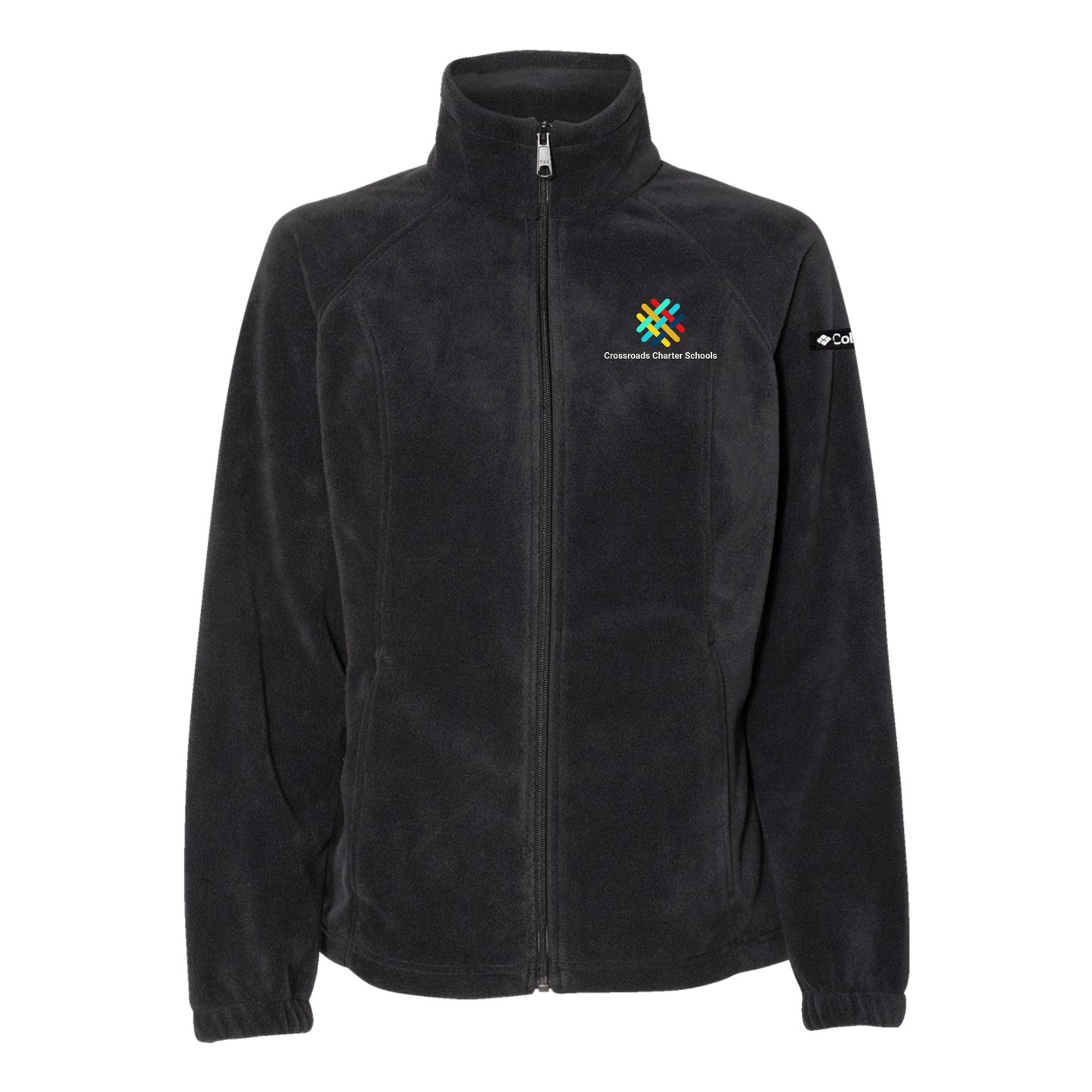 crossroadsschoolskc-columbia-womens-fleece-jacket-embroidery-leftchest-212470-black-flat-front