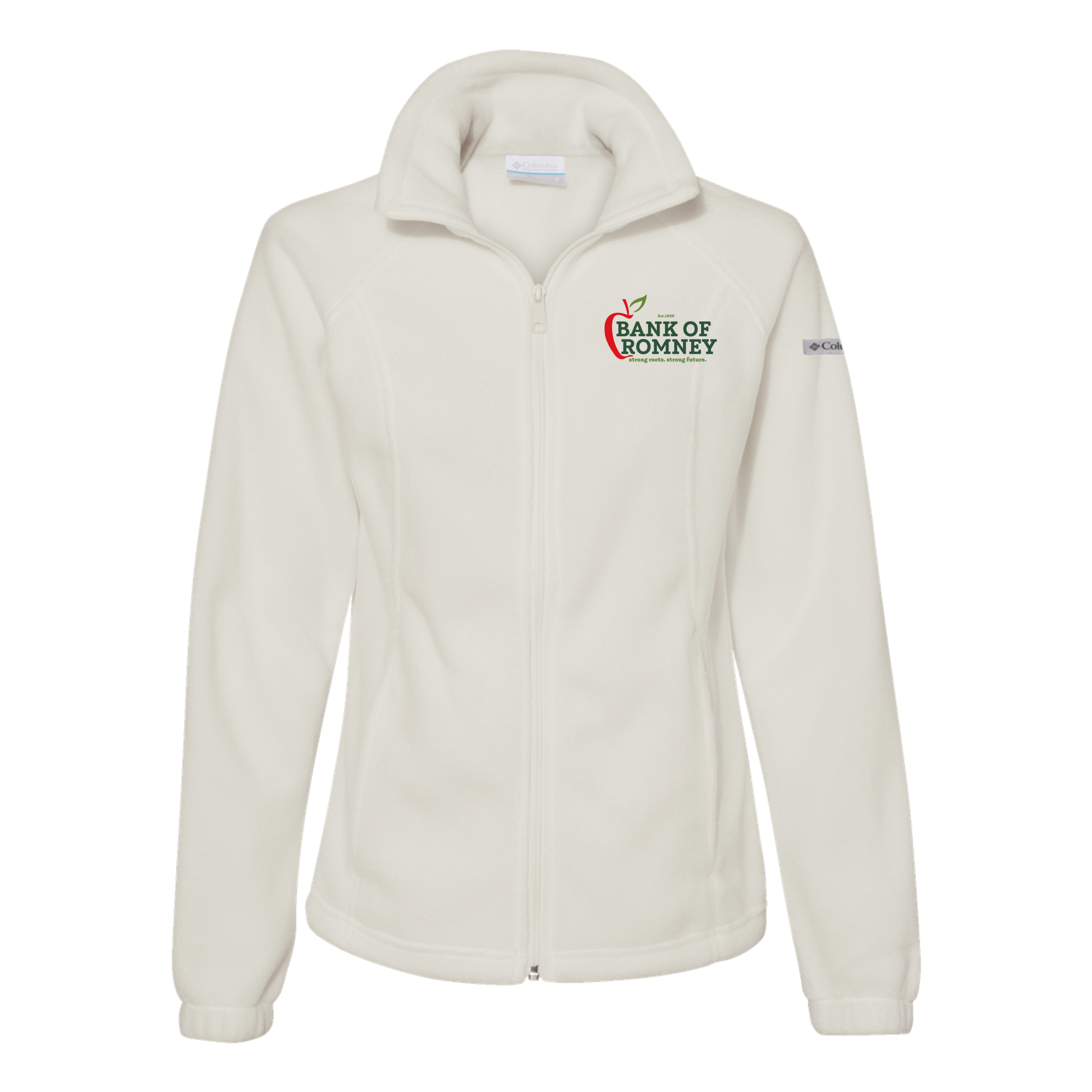 bankofromney-columbia-womens-fleece-jacket-embroidery-leftchest-212470-chalk-flat-front