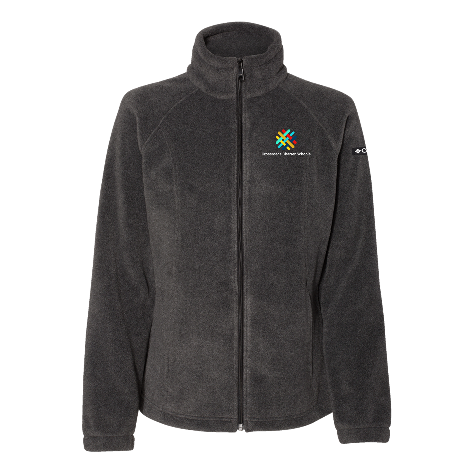 crossroadsschoolskc-columbia-womens-fleece-jacket-embroidery-leftchest-212470-charcoalheather-flat-front