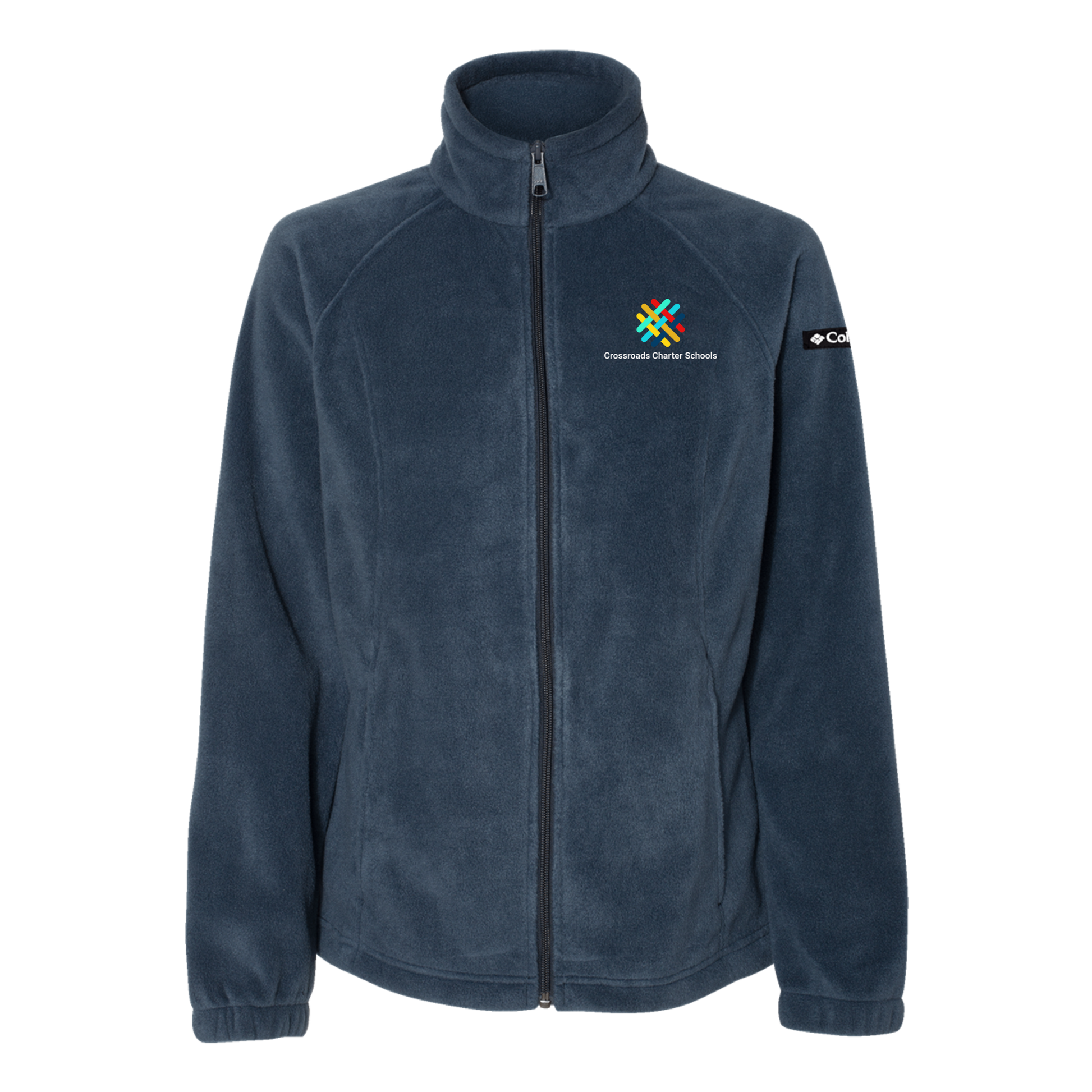 crossroadsschoolskc-columbia-womens-fleece-jacket-embroidery-leftchest-212470-columbianavy-flat-front