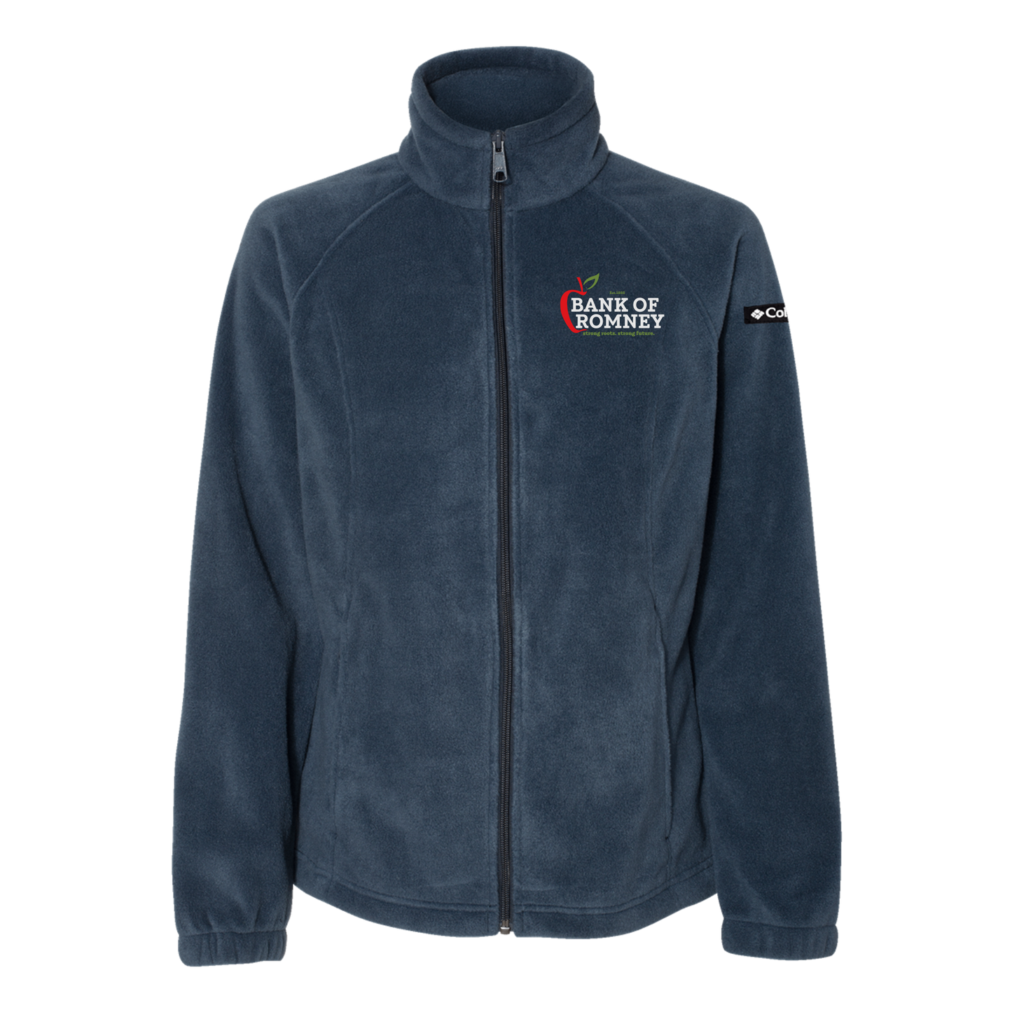 bankofromney-columbia-womens-fleece-jacket-embroidery-leftchest-212470-columbianavy-flat-front