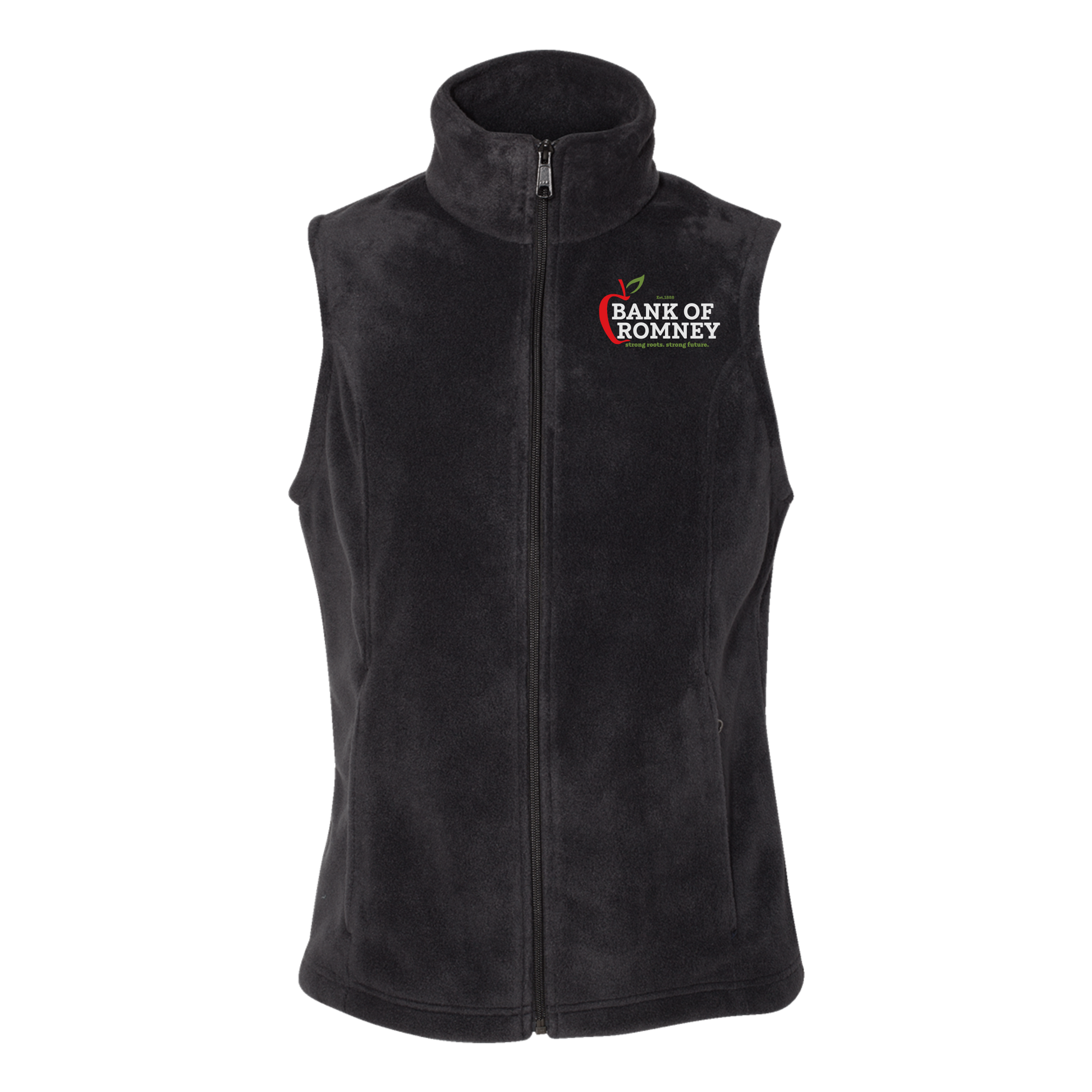 bankofromney-columbia-womens-fleece-vest-embroidery-leftchest-212471-black-flat-front