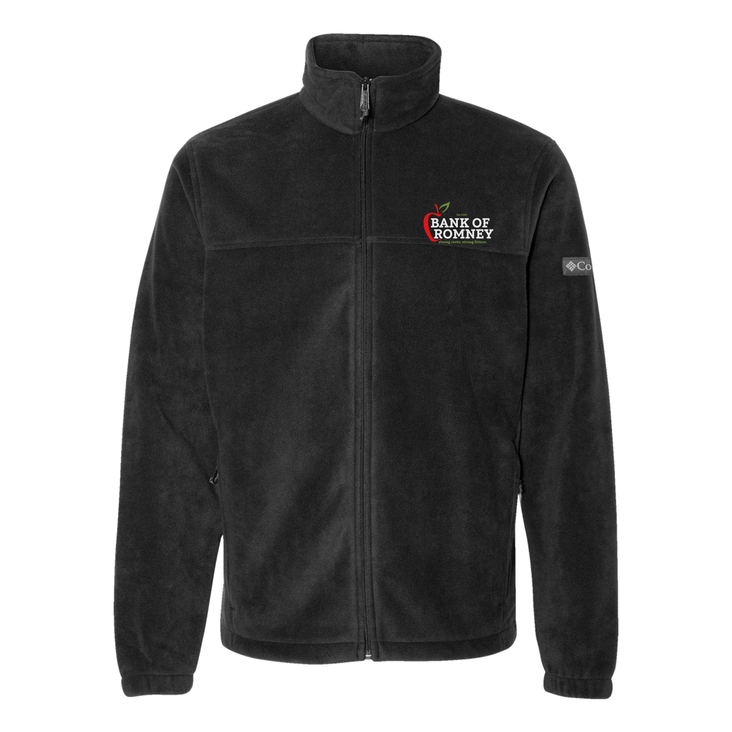 bankofromney-columbia-mens-fleece-jacket-embroidery-leftchest-212478-black-flat-front