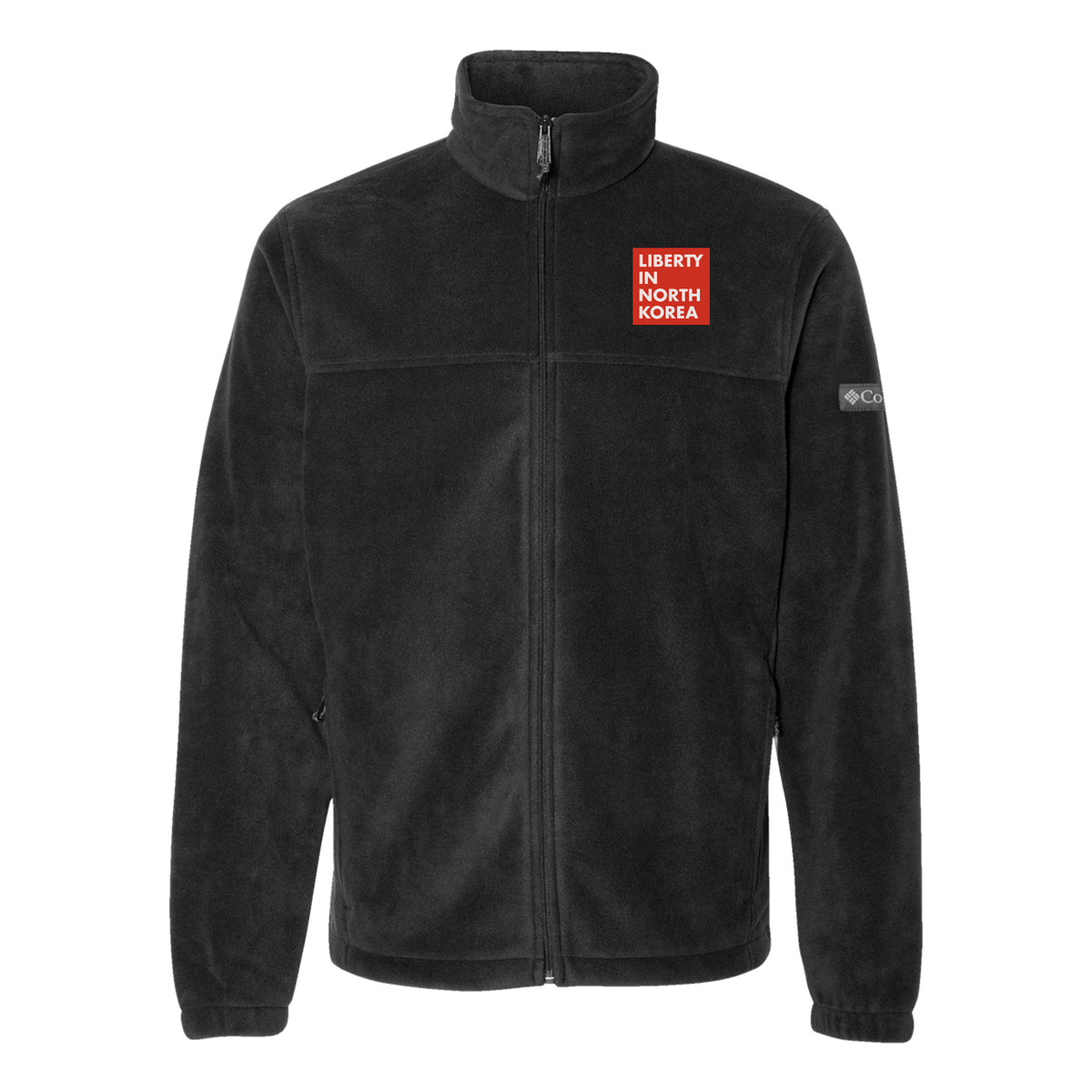 libertyinnorthkorea-columbia-mens-fleece-jacket-embroidery-leftchest-212478-black-flat-front