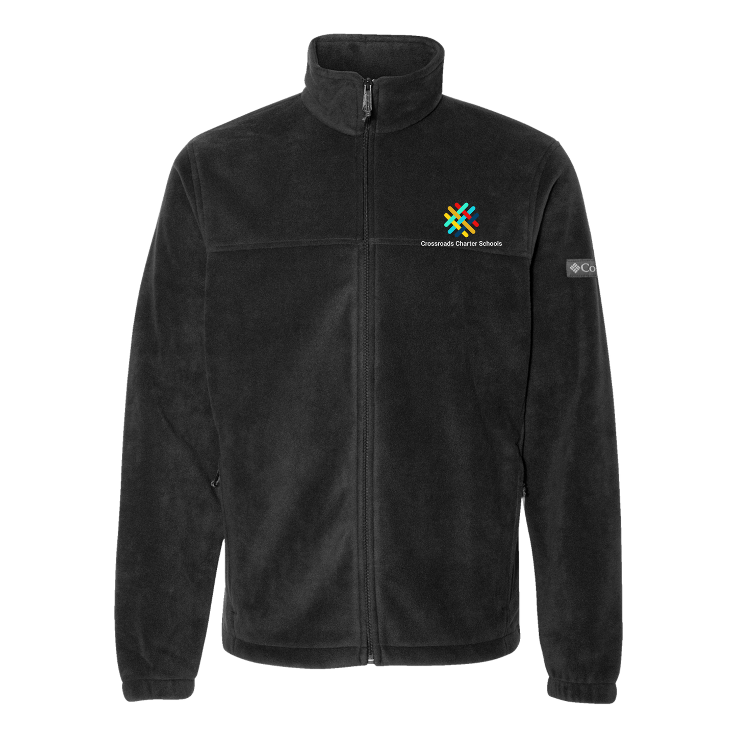 crossroadsschoolskc-columbia-mens-fleece-jacket-embroidery-leftchest-212478-black-flat-front