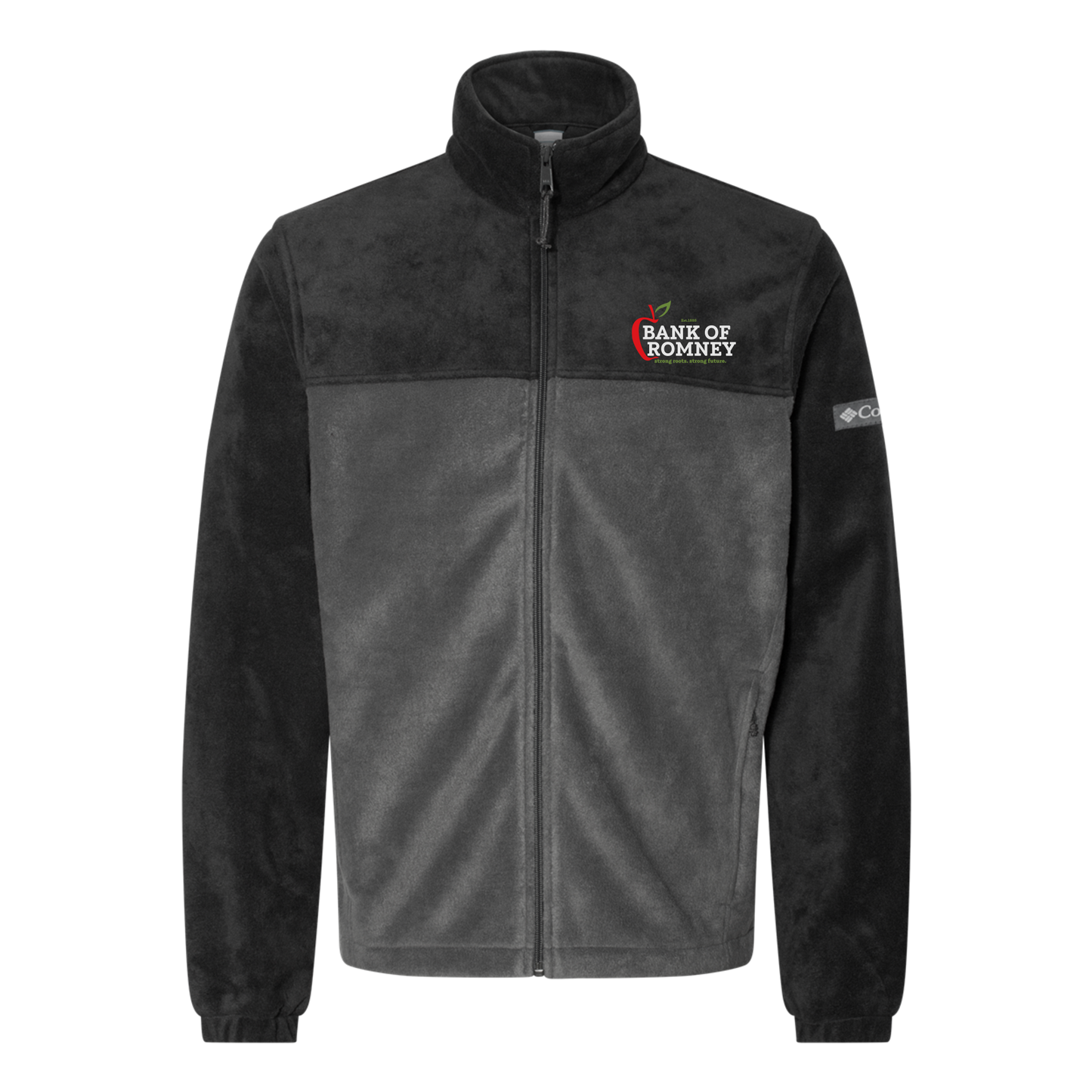 bankofromney-columbia-mens-fleece-jacket-embroidery-leftchest-212478-blackgrill-flat-front