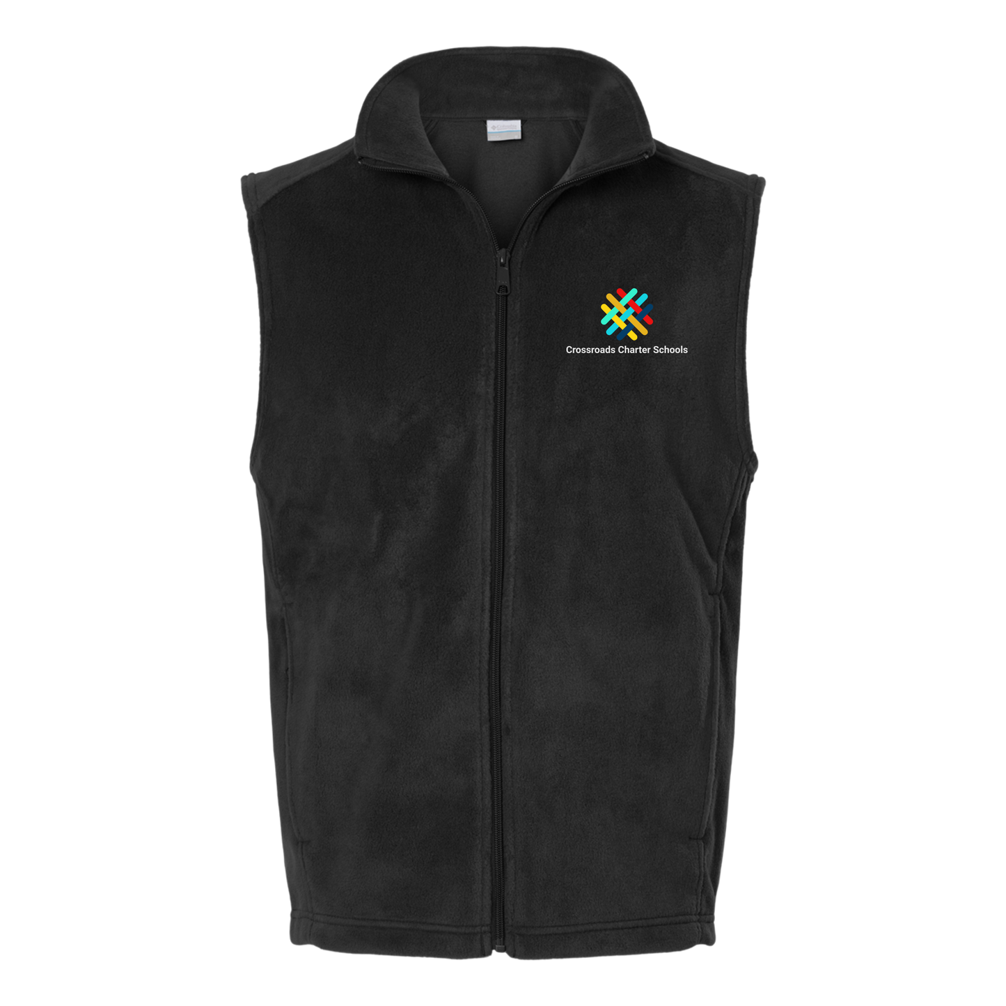 crossroadsschoolskc-columbia-mens-fleece-vest-embroidery-leftchest-212488-black-flat-front
