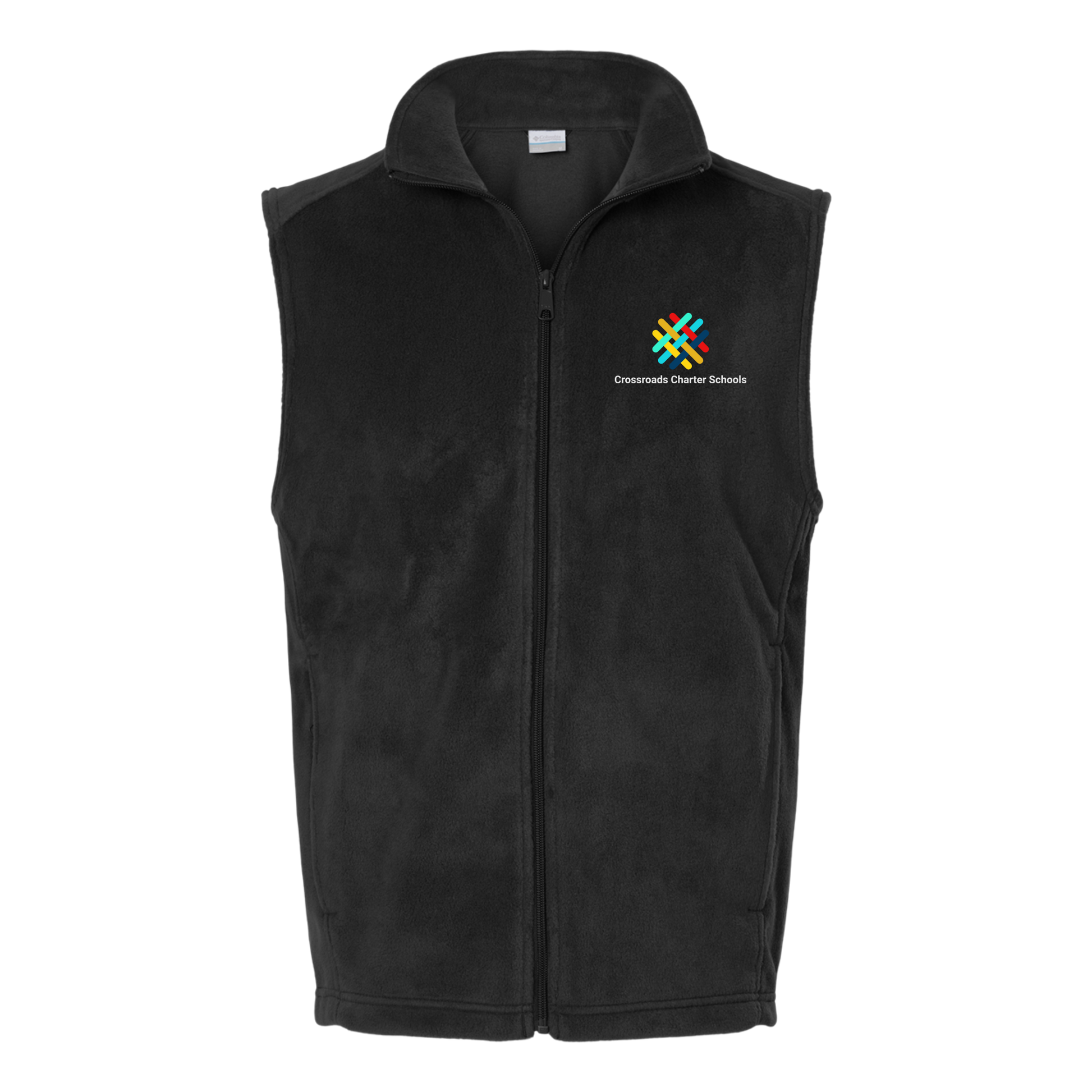 crossroadsschoolskc-columbia-mens-fleece-vest-embroidery-leftchest-212488-black-flat-front