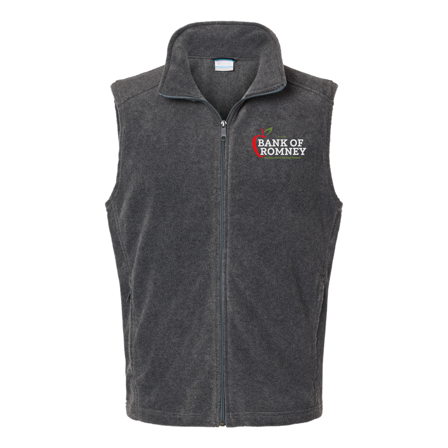 bankofromney-columbia-mens-fleece-vest-embroidery-leftchest-212488-charcoalheather-flat-front