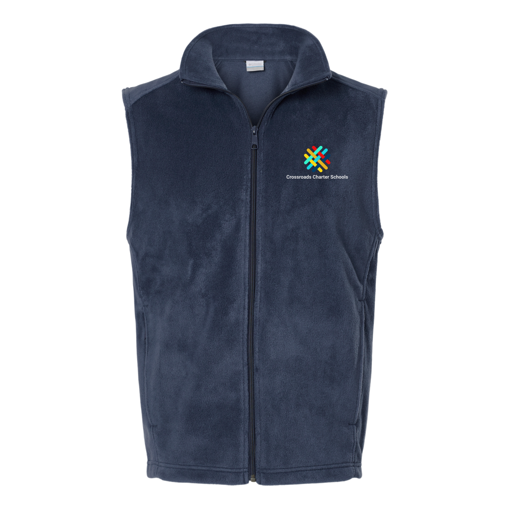 crossroadsschoolskc-columbia-mens-fleece-vest-embroidery-leftchest-212488-collegiatenavy-flat-front
