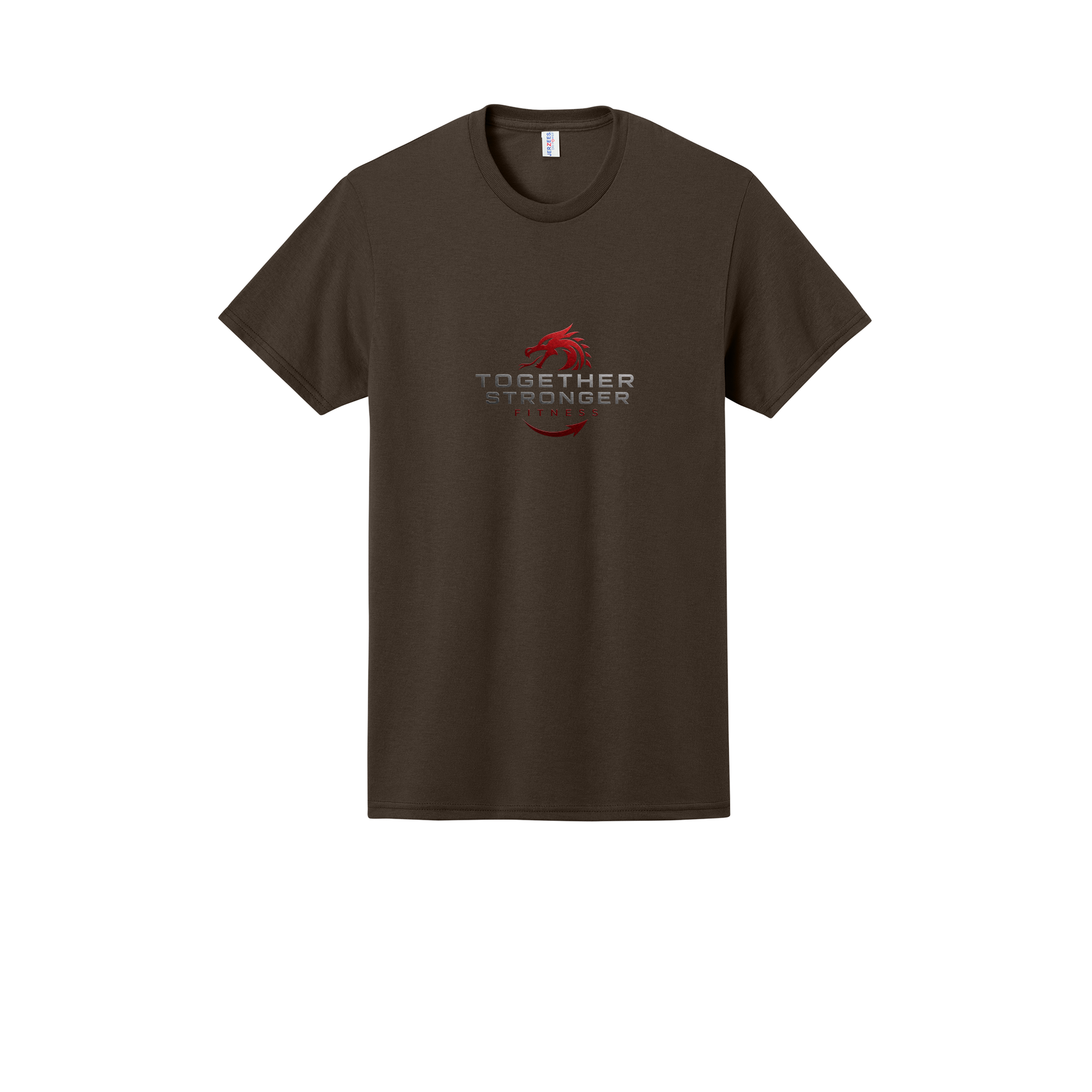 togetherstrongerfitness-jerzees-dri-power-cotton-poly-tee-dtf-front-29M-chocolate-flat-front