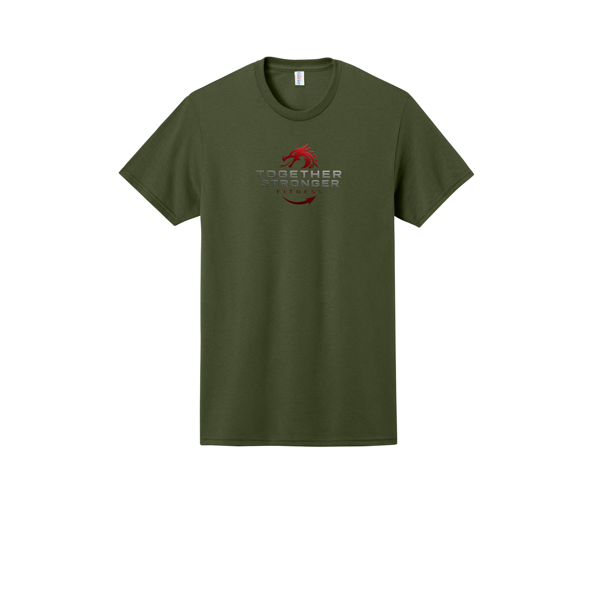 togetherstrongerfitness-jerzees-dri-power-cotton-poly-tee-dtf-front-29M-militarygreen-flat-front