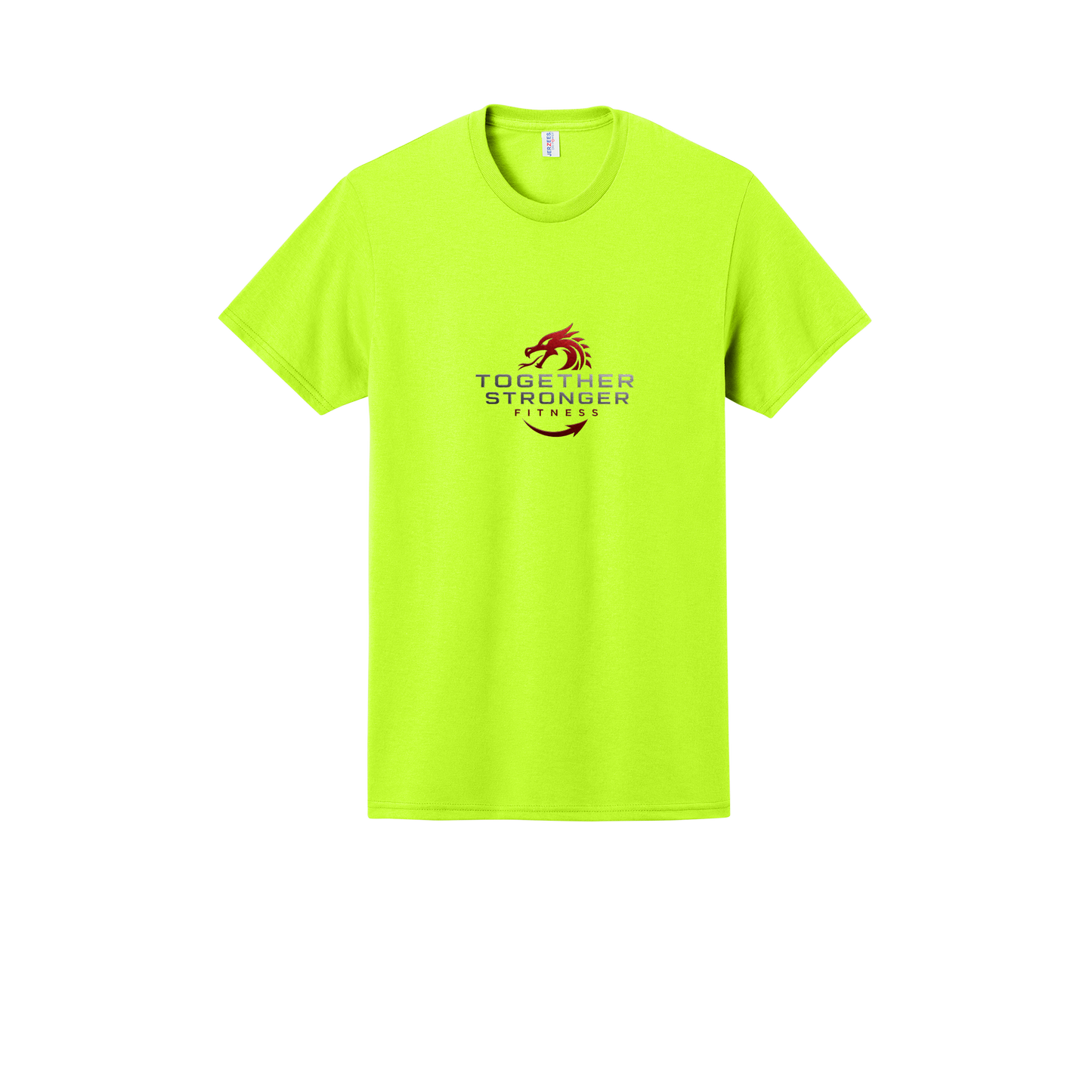togetherstrongerfitness-jerzees-dri-power-cotton-poly-tee-dtf-front-29M-safetygreen-flat-front